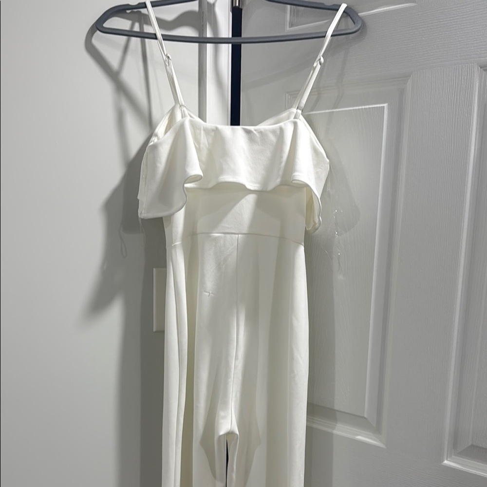 Windsor White Ruffled Jumpsuit with Wide-Leg Pants - Picture 6 of 9